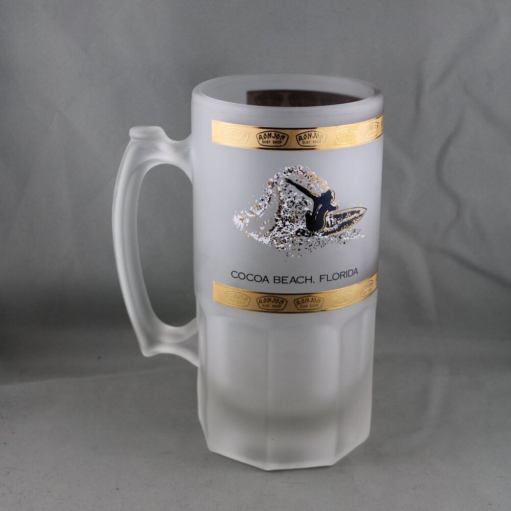 Vintage Beer Mug - Ron Jon Surf Shop Cocoa Beach - Frosted Glass Mug